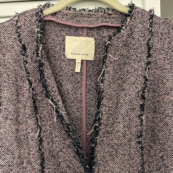 Rebecca Taylor Pink and Navy Tweed Blazer 6 - Picture 2 of 3